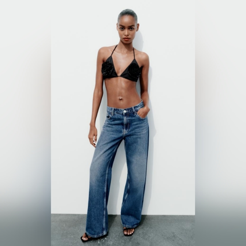 Zara Black Floral Detail Bikini Top - Picture 2 of 9